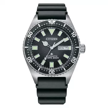 CITIZEN Męski Automatyczny Zegarek Nurkowy NY0120-01E 41mm Czarna Tarcza Czarny Pasek Gumowy