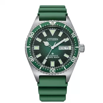 CITIZEN Męski Automatyczny Zegarek Nurkowy NY0121-09X 41mm Zielona Tarcza Pasek Gumowy