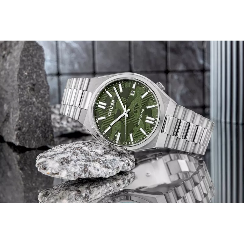 Automatyczny zegarek męski CITIZEN NJ0159-86X 40mm, złoty kolor, stal nierdzewna, zielona tarcza