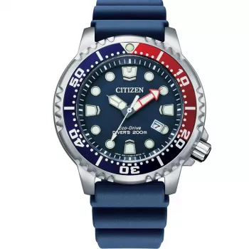 Zegarek męski CITIZEN Promaster Diver Eco-Drive BN0168-06L 44mm Niebieska tarcza Niebieski pasek poliuretanowy