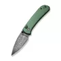 CIVIVI Qubit Nóż składany Damascus z aluminium, zielony, ostrze Wharncliffe, blokada przyciskiem, 2.98 cala stal damasceńska, zielona rękojeść aluminiowa, nóż EDC kieszonkowy autorstwa Justin Lundquist