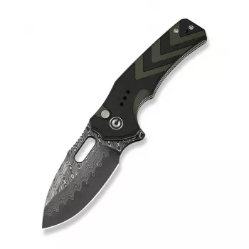 CIVIVI Vexron Damasteel Folding Knife z G10 Milled Black & Green Handle