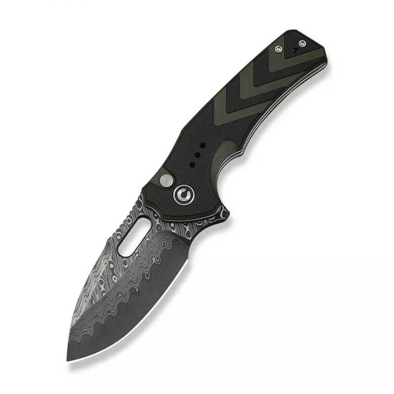 CIVIVI Vexron Damasteel Folding Knife z G10 Milled Black & Green Handle