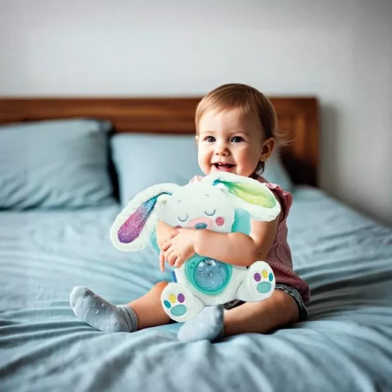 Clementoni Pluszowa Zabawka - Króliczek Projektor z Gwiezdnym Niebem, Melodiami i Odgłosami Natury
