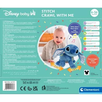 Clementoni Disney Baby Stitch We Crawl Together Pluszowa Zabawka, Niebieska, 25 cm, od urodzenia