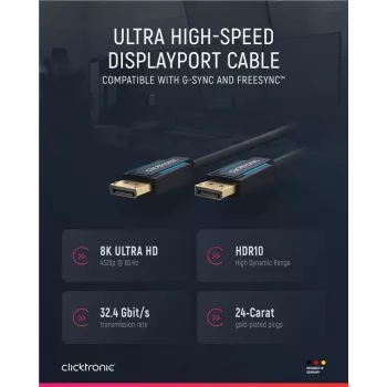 Kabel DisplayPort ClickTronic 40994 2 m Czarny - 4K Ultra HD, pozłacane złącza, potrójne ekranowanie