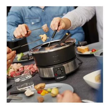 Cloer 6679 Elektryczny zestaw do fondue 1000W czarny stalowy garnek 8 widelców