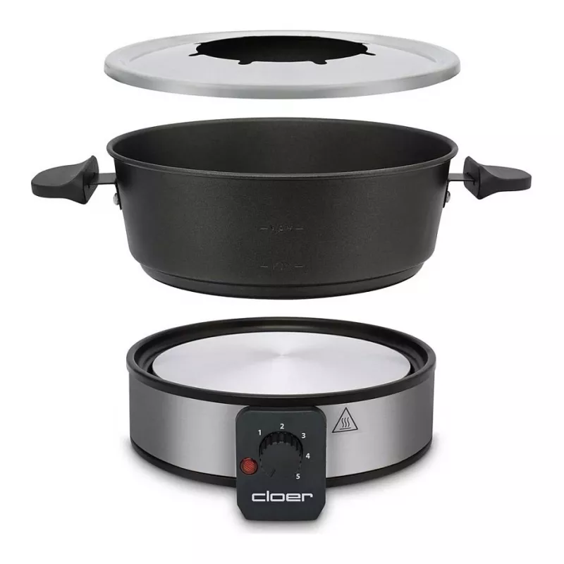 Cloer 6679 Elektryczny zestaw do fondue 1000W czarny stalowy garnek 8 widelców