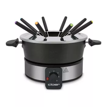 Cloer 6679 Elektryczny zestaw do fondue 1000W czarny stalowy garnek 8 widelców