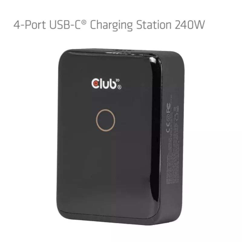 CLUB 3D CAC-1933 4-Port USB-C Charging Station, 240W GaN PD 3.1, PPS, LED Display
