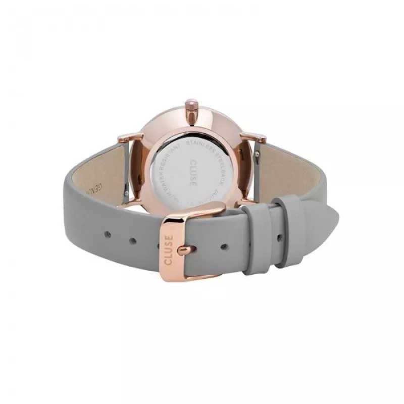 Zegarek damski CLUSE CL30049 33 mm Koperta ze stali szlachetnej w kolorze różowego złota, szary pasek skórzany