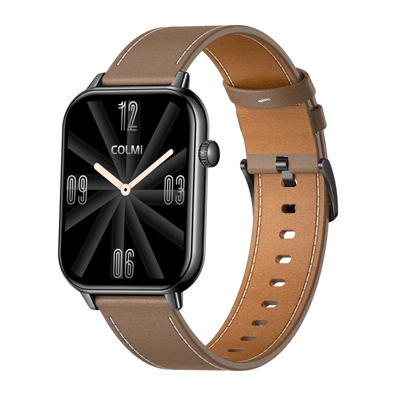 COLMI C28 Smartwatch – Czarny + Brązowy Skórzany Pasek