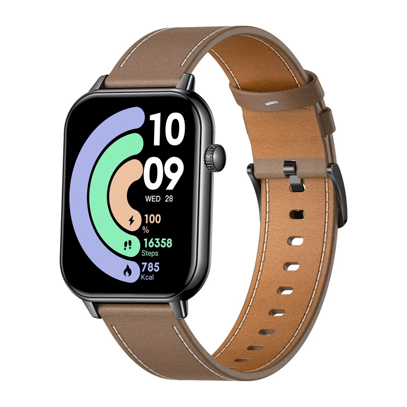 COLMI C28 Smartwatch – Czarny + Brązowy Skórzany Pasek