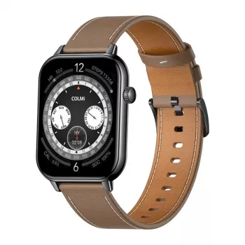 COLMI C28 Smartwatch – Czarny + Brązowy Skórzany Pasek