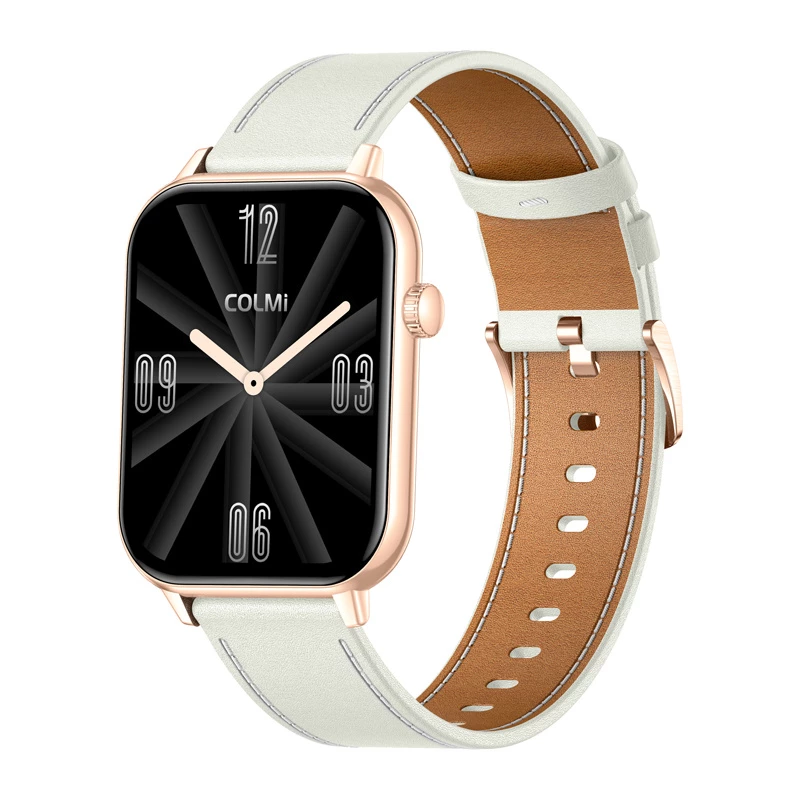 COLMI C28 Smartwatch w kolorze złotym z białym skórzanym paskiem