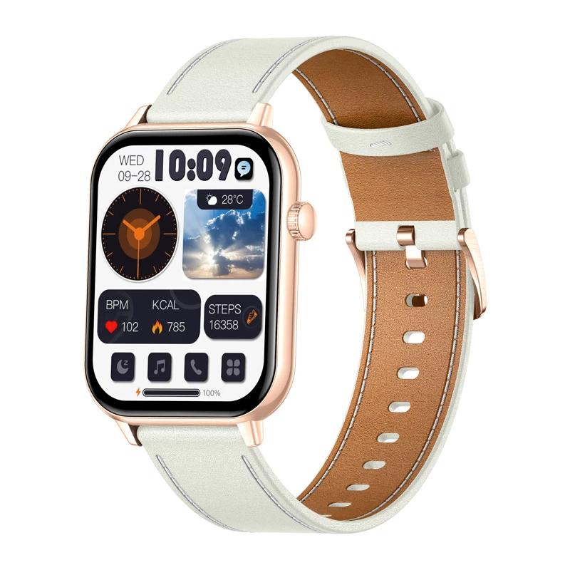 COLMI C28 Smartwatch w kolorze złotym z białym skórzanym paskiem