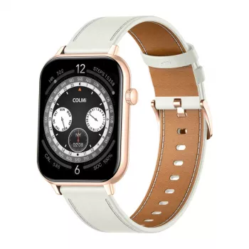 COLMI C28 Smartwatch w kolorze złotym z białym skórzanym paskiem