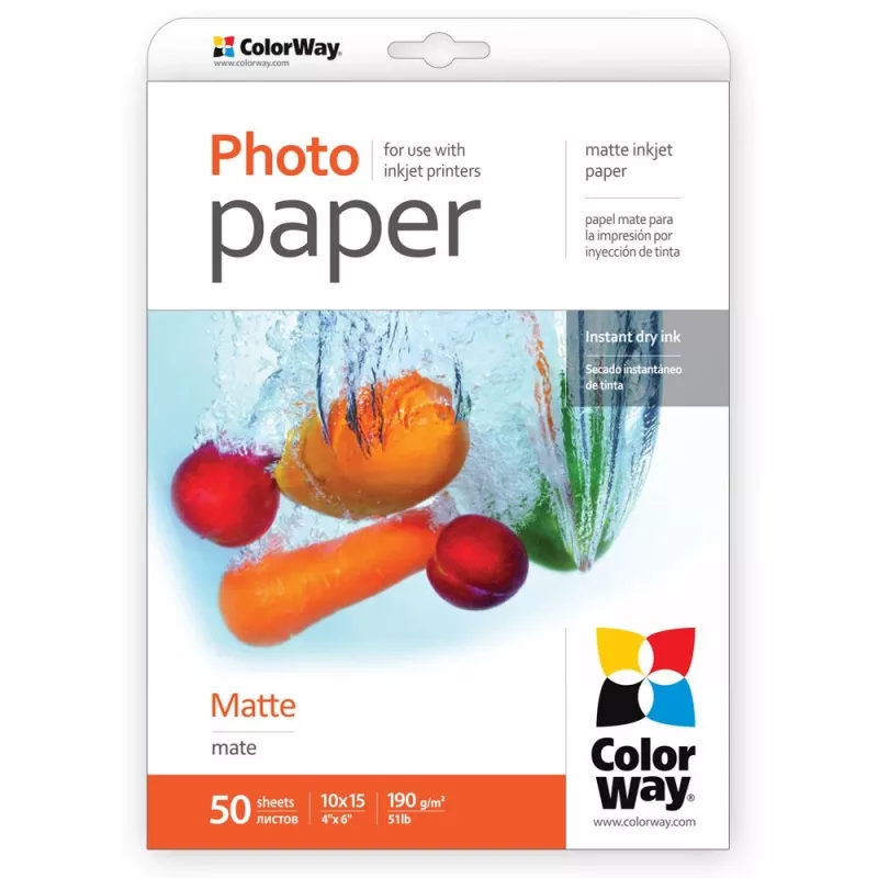 ColorWay Matte Photo Paper, 50 Sheets, 10x15 cm, 190 g/m²