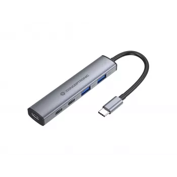 Conceptronic 4-in-1 USB-C Hub Dock z 2x USB-C, 2x USB-A i 100W PD - Szary