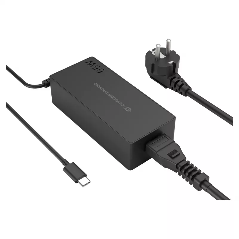 CONCEPTRONIC Ładowarka USB-C GaN 65W, 1-portowa, PD3.0/PPS, czarna