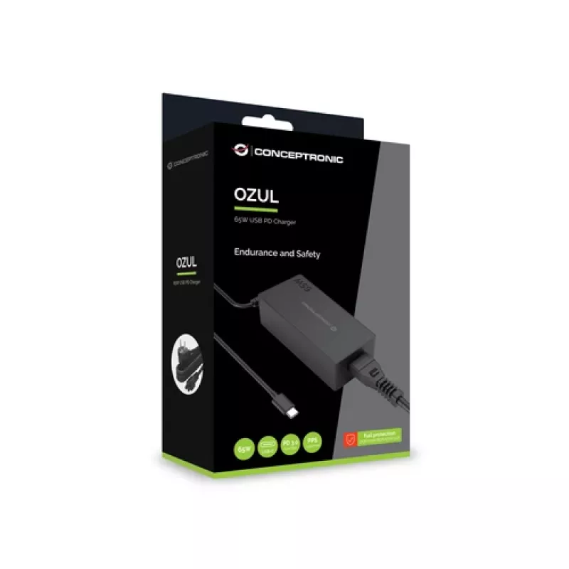 CONCEPTRONIC Ładowarka USB-C GaN 65W, 1-portowa, PD3.0/PPS, czarna