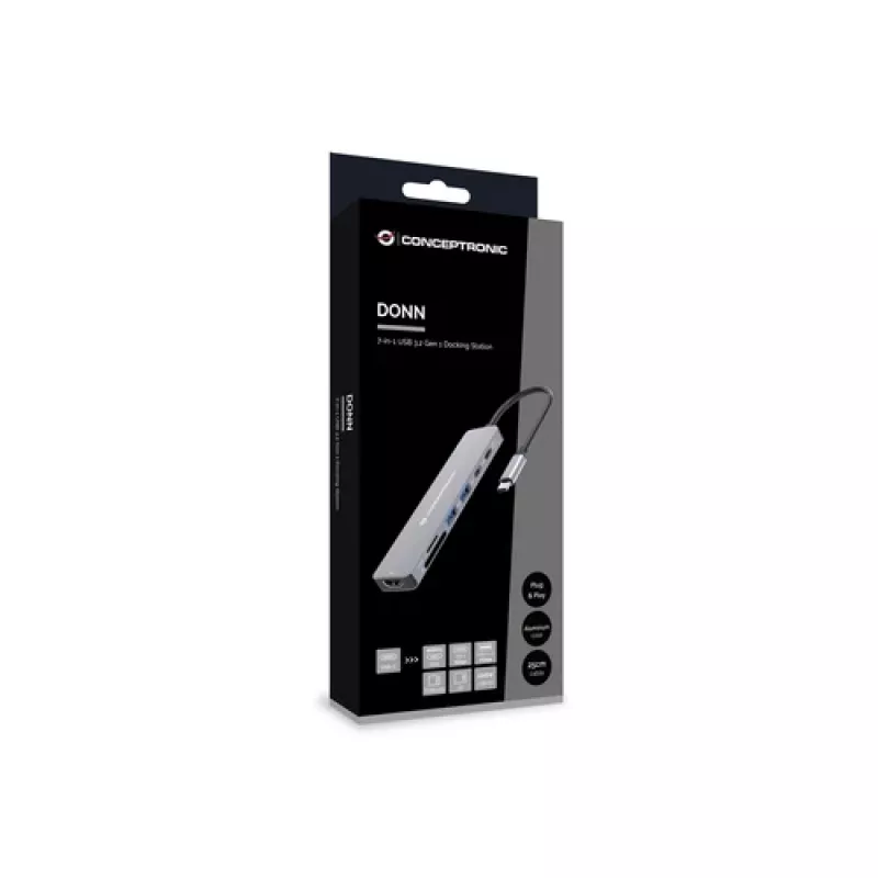 CONCEPTRONIC 7-in-1 USB-C Docking Station with HDMI, USB-C PD, 2x USB-A, SD & MicroSD Card Readers, 25 cm Cable, Space Grey