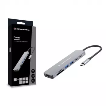 CONCEPTRONIC 7-in-1 USB-C Docking Station with HDMI, USB-C PD, 2x USB-A, SD & MicroSD Card Readers, 25 cm Cable, Space Grey