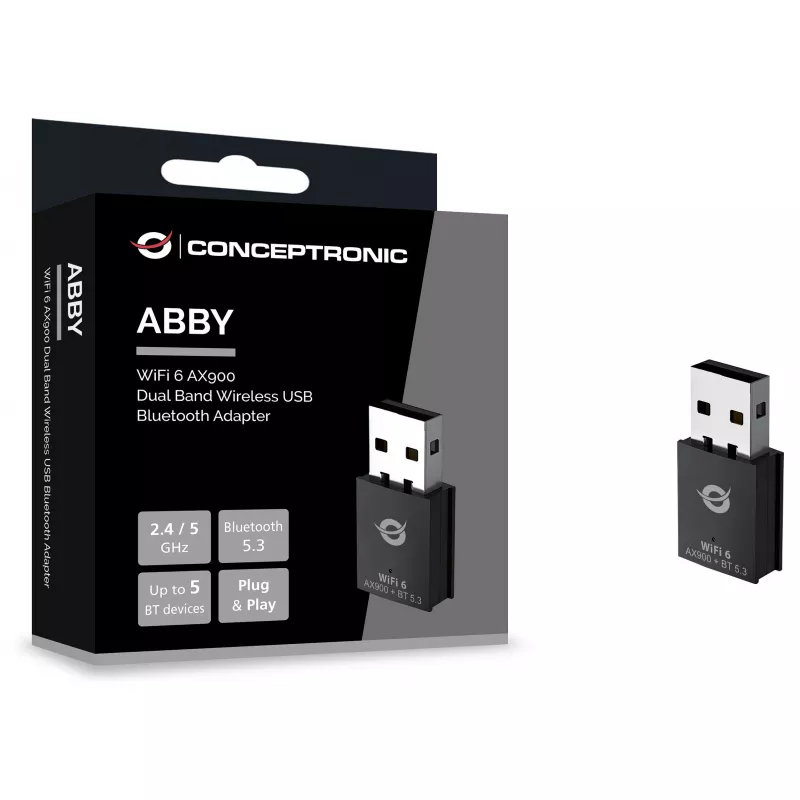 Conceptronic ABBY26B Adapter WiFi 6 AX900 Dual Band USB i Bluetooth 5.3