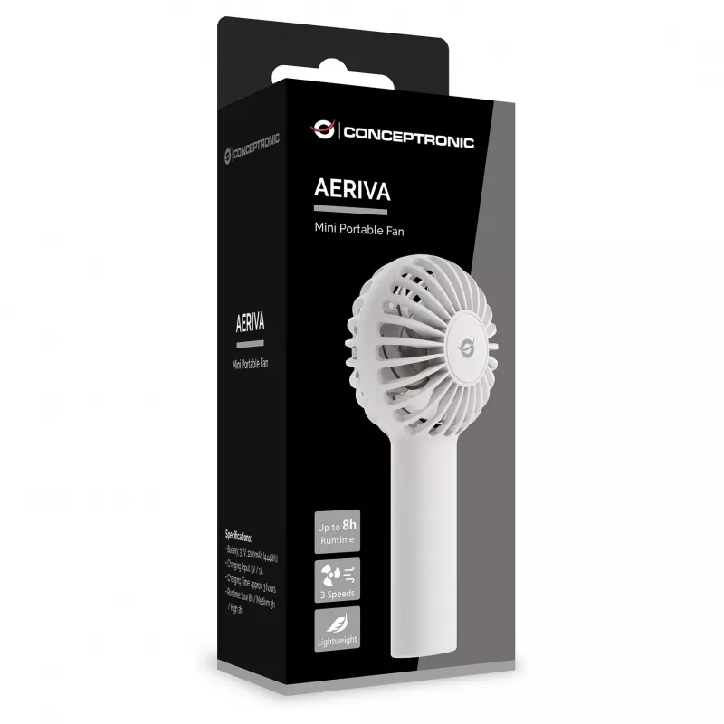 CONCEPTRONIC AERIVA01W Mini Wentylator Przenośny Biały – Ładowany, 3 prędkości, USB-C