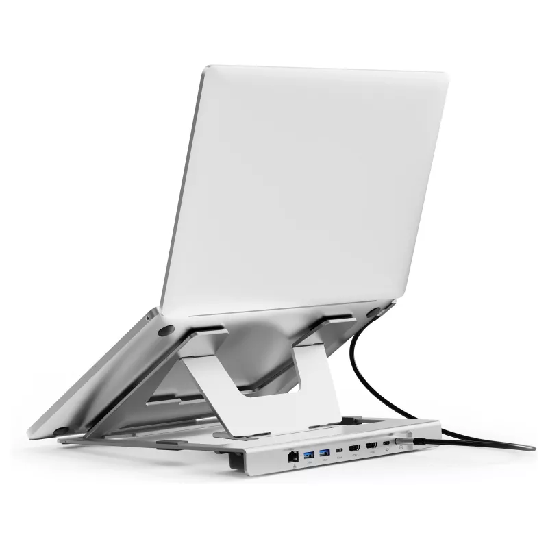 Conceptronic DONN35S Podstawka pod laptop z 7-w-1 stacją dokującą USB-C, Dual HDMI 4K60Hz, GbE, USB-C 5Gbps, 2x USB-A, 100W PD, Srebrny