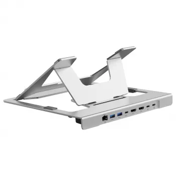 Conceptronic DONN35S Podstawka pod laptop z 7-w-1 stacją dokującą USB-C, Dual HDMI 4K60Hz, GbE, USB-C 5Gbps, 2x USB-A, 100W PD, Srebrny