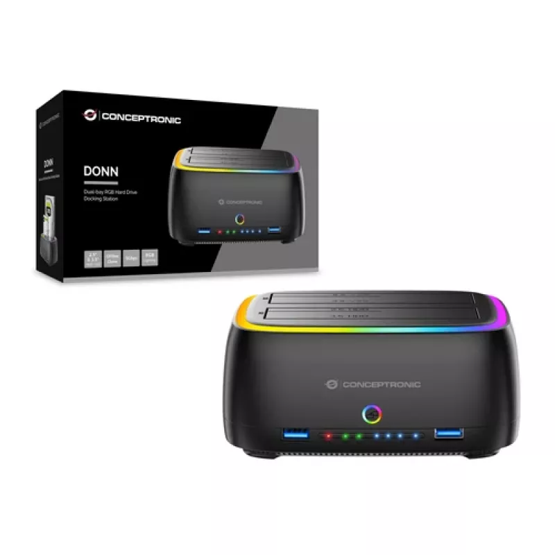 Conceptronic DONN36B 2-Bay SATA HDD/SSD Docking Station, USB 3.0, 2x USB-A, Czarny