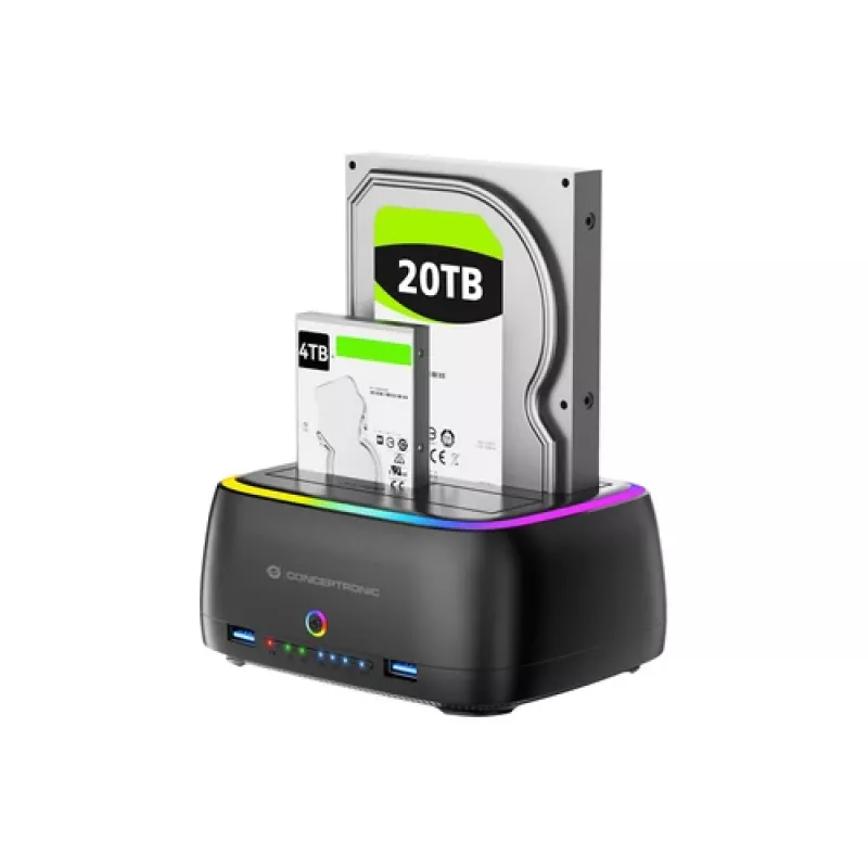 Conceptronic DONN36B 2-Bay SATA HDD/SSD Docking Station, USB 3.0, 2x USB-A, Czarny