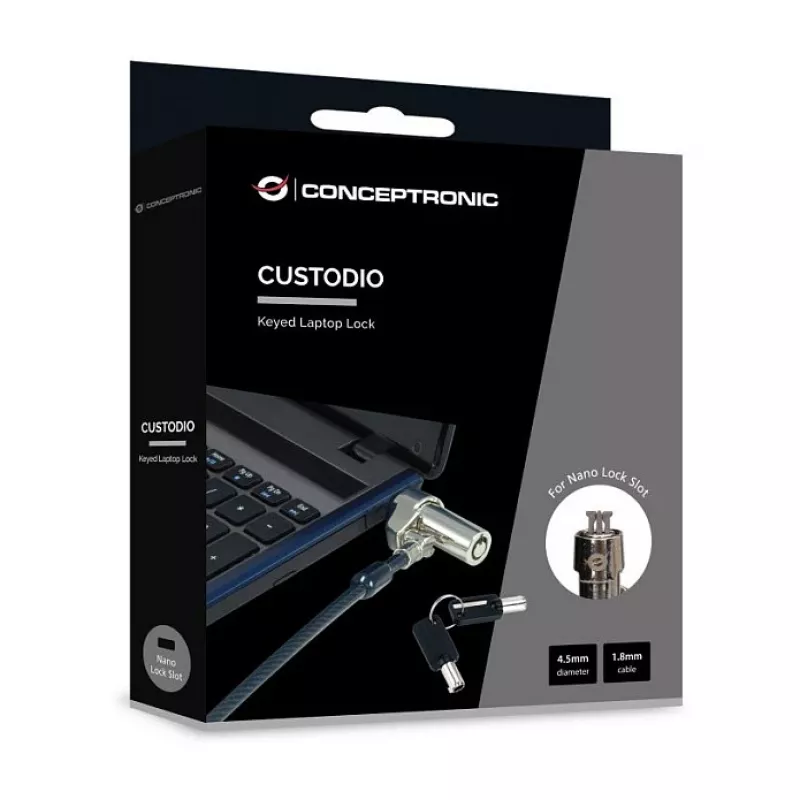 Conceptronic NBT Zamek szyfrowy do notebooka, gniazdo Nano Security, 1,8 m