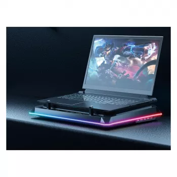 Conceptronic THYIA04B USB-C Laptop Cooling Pad with Phone Holder, 130mm, Dual 125mm Fans, Blue LED, Up to 17 inch