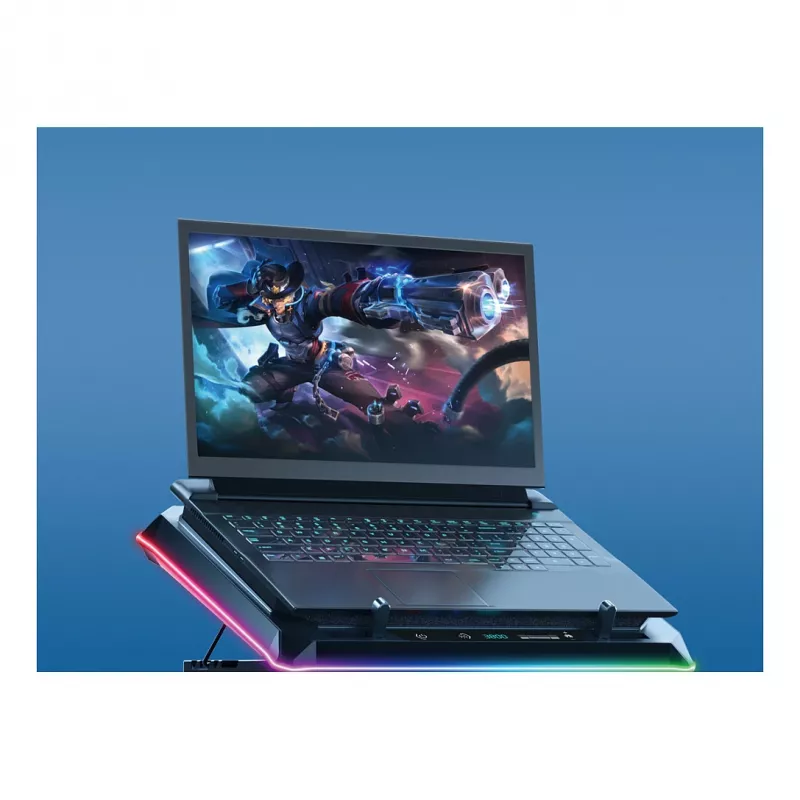 Conceptronic THYIA04B USB-C Laptop Cooling Pad with Phone Holder, 130mm, Dual 125mm Fans, Blue LED, Up to 17 inch