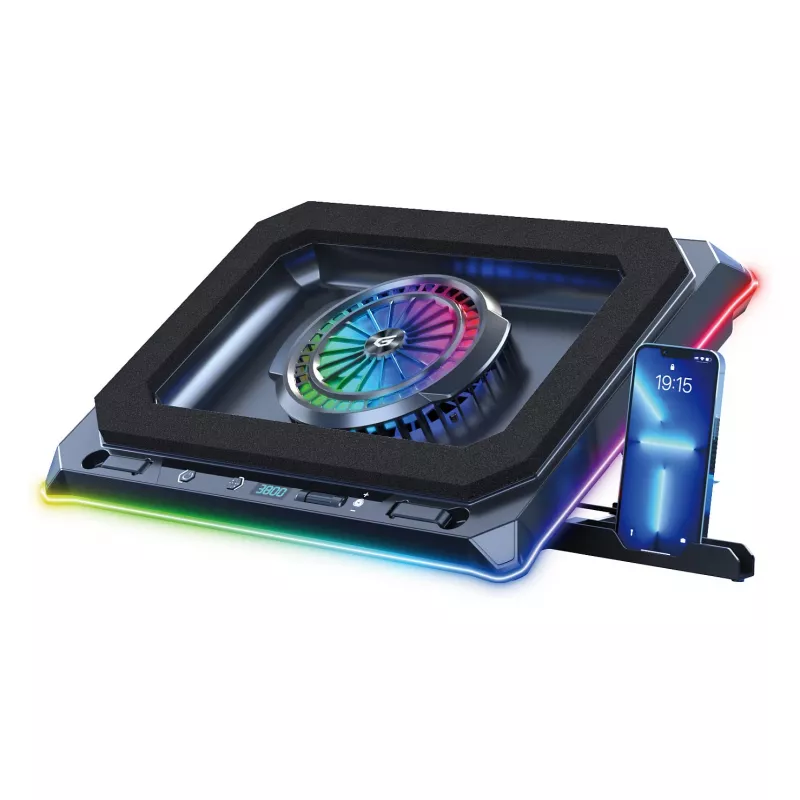 Conceptronic THYIA04B USB-C Laptop Cooling Pad with Phone Holder, 130mm, Dual 125mm Fans, Blue LED, Up to 17 inch