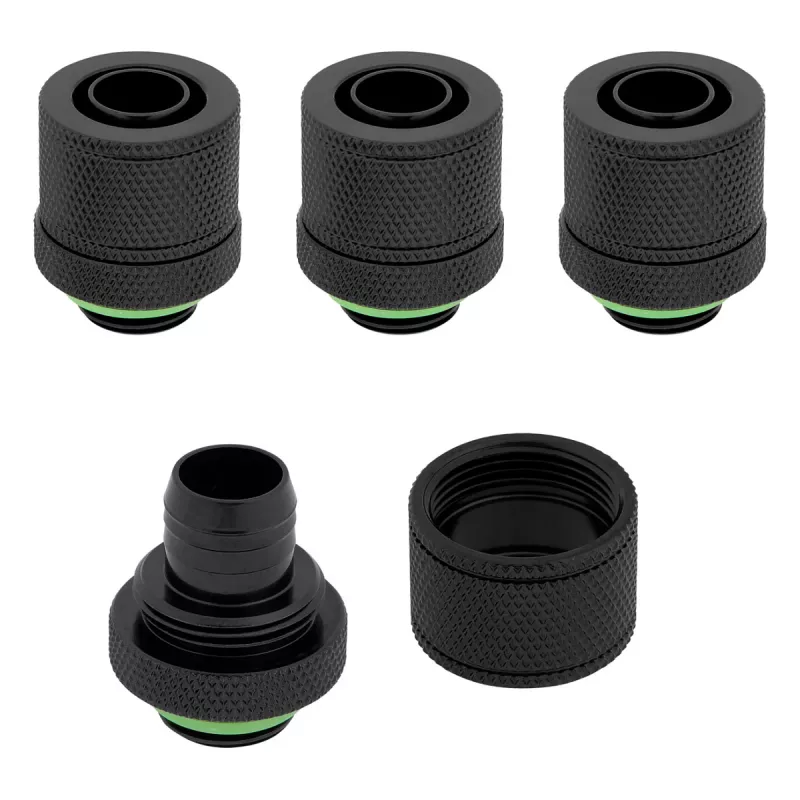 CORSAIR Hydro X Series XF Złączka kompresyjna, prosta, gwint męski G1/4 inch do węża miękkiego 13/10mm, czarna – zestaw 4 szt.