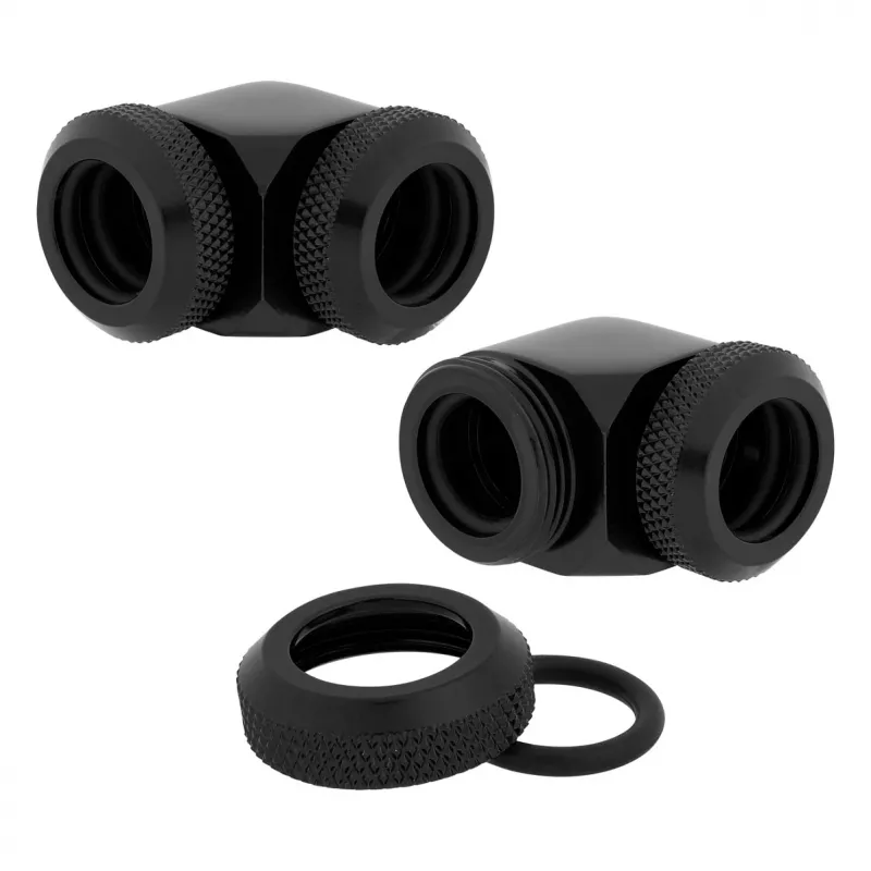 Corsair Hydro X Series XF Hardline Adapter 90 Degree 12mm AD to 12mm AD Hardtube, Pack of 2, Czarny