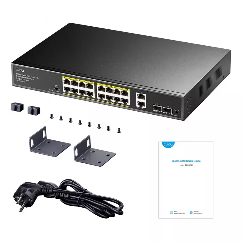 Cudy GS1018PS2 16-Port Gigabit PoE+ Switch z 2 portami uplink i 2 gniazdami SFP 200W