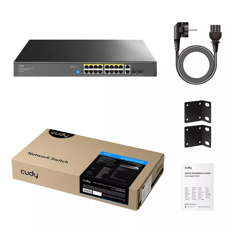 Cudy GS1018PS2 16-Port Gigabit PoE+ Switch z 2 portami uplink i 2 gniazdami SFP 200W