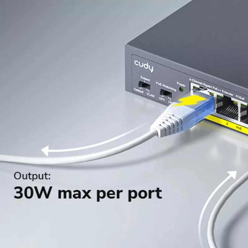 CUDY POE40 4-portowy przełącznik/rozszerzacz PoE z 1 portem uplink, 802.3af/at, 250m Extend, metalowa obudowa