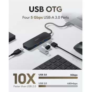 Cudy UH40A PortMate USB-A do 4-portowego koncentratora USB 3.0 5Gbps Tylko dane Plastik Kompakt Czarny