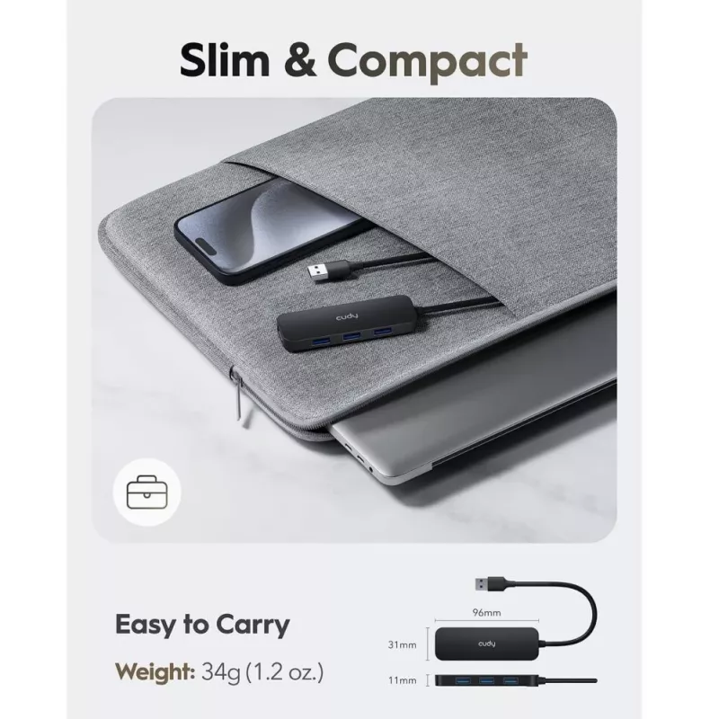 Cudy UH40A PortMate USB-A do 4-portowego koncentratora USB 3.0 5Gbps Tylko dane Plastik Kompakt Czarny