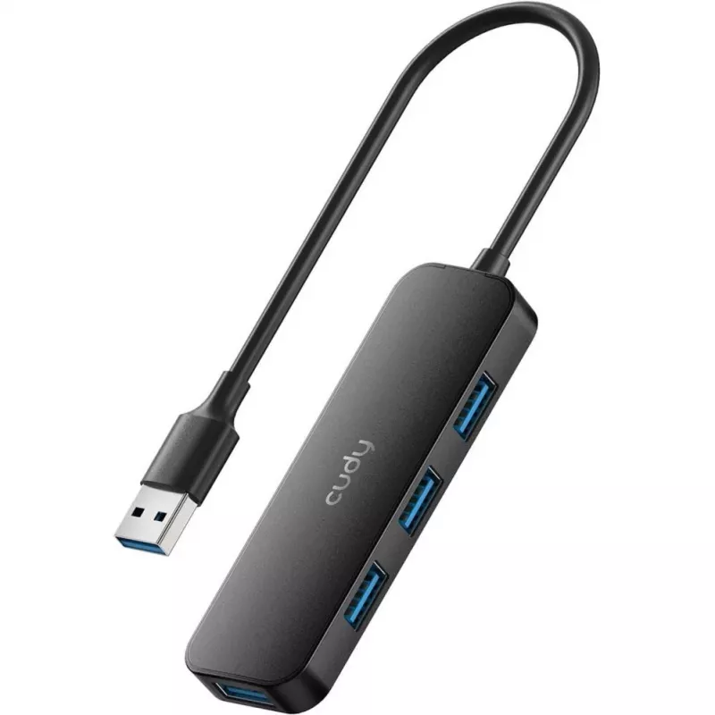 Cudy UH40A PortMate USB-A do 4-portowego koncentratora USB 3.0 5Gbps Tylko dane Plastik Kompakt Czarny