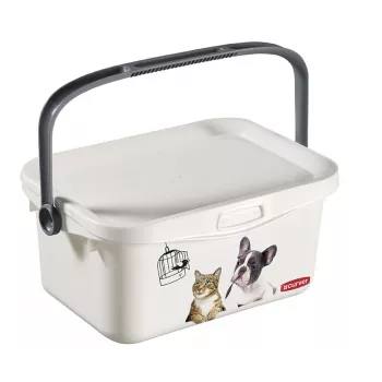 CURVER Multiboxx 3L Pojemnik do przechowywania z pokrywką i uchwytem, wzór kota i psa, przezroczysty z nadrukiem, 26x18x11cm