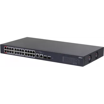 DAHUA CS4226-24ET-375 26-portowy zarządzalny przełącznik PoE+ warstwy 2+ z 24 portami Gigabit PoE+, 2 uplinkami SFP, budżetem 375W, bez wentylatora, do szafy RACK