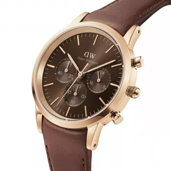 Zegarek męski Daniel Wellington Classic 42mm DW00100640 - koperta ze stali różowego złota, czarna tarcza, czarny skórzany pasek