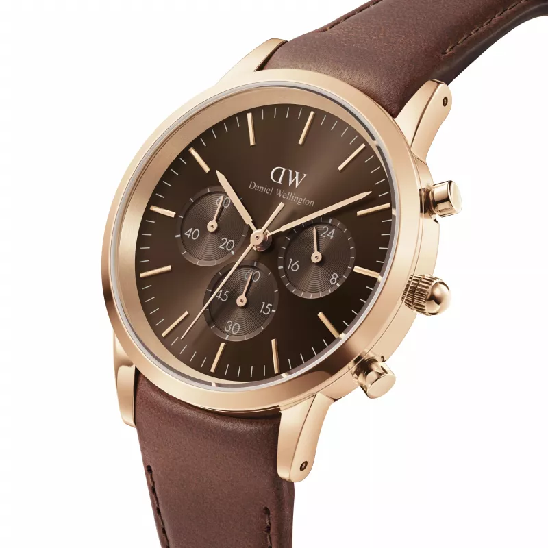 Zegarek męski Daniel Wellington Classic 42mm DW00100640 - koperta ze stali różowego złota, czarna tarcza, czarny skórzany pasek
