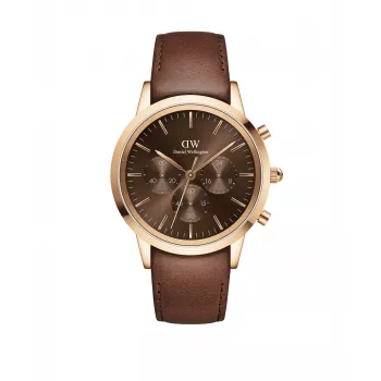 Zegarek męski Daniel Wellington Classic 42mm DW00100640 - koperta ze stali różowego złota, czarna tarcza, czarny skórzany pasek